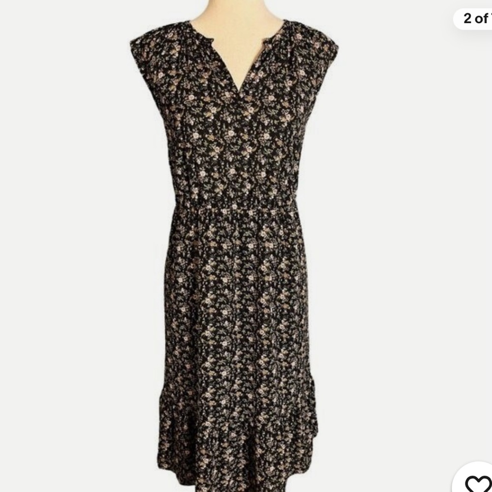 J. Crew Black Floral Midi Dress Size Medium EUC